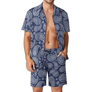 Blauwe Paisley Bandana Heren 2 Stks Hawaiiaanse Sets Losse Fit Korte Mouw Shirts En Shorts Strand Outfits S