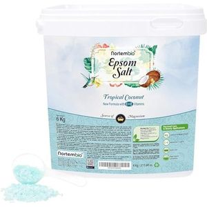 Nortembio Epsomzout 100% Geur Tropische Kokos 6 kg – Natuurlijke Bron van Magnesium | Met Hydraterende Vitamine C en E | Voor Ontspanningsbaden, Spa en Huidverzorging + Gratis E-Book