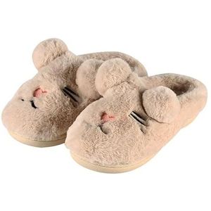 JadeRich Vrouwen Zachte Pluche Thuis Slippers Faux Fur Leuke Dier Slipper Memory Foam Antislip Huis Schoenen, Beige, 4/5 UK