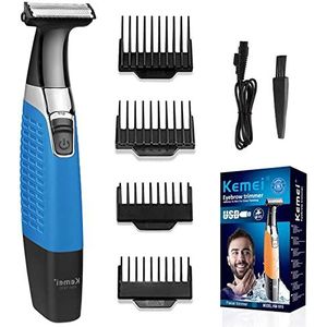 KEMEI Elektrische scheerapparaten, baardtrimmer voor mannen, wasbare baardverzorging, draadloze USB oplaadbare bodygroomer en haarverwijderaar voor wenkbrauwen, baard, gezichts- en lichaamshaar voor