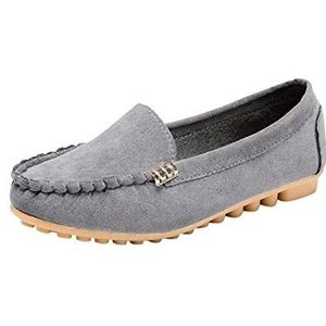 TEEL ONG Vrouwen Ronde Neus Platte Hak Pumps Enkele Schoenen Metalen Gesp Flats Schoenen Slip-on Pure Kleuren Dagelijks Casual Loafer Schoenen voor Dames Werk Zakelijke Vrije tijd Buitenkleding, Grijs, 39.5 EU