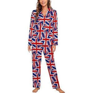 Britse Vlag Patroon Lange Mouw Pyjama Sets Voor Vrouwen Klassieke Nachtkleding Nachtkleding Zachte Pjs Lounge Sets