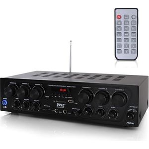 Bluetooth Home Audio Versterker Systeem - Opgewaardeerd 2018 6-kanaals 750 Watt Draadloze Home Audio Geluidsvermogen Stereo-ontvanger w/USB, Micro SD, Hoofdtelefoon, 2 Microfoon Input w/Echo, Talkover