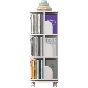 Boekenkast Boekenrek 360° Draaibare Boekenplank Met Wielen Dichtheidsbord Boekenkast Plank Vloerstaande Boekenplank Eenvoudige Boekenkast Boekenplank Boekenkasten (Color : White, Size : 3 Tier)