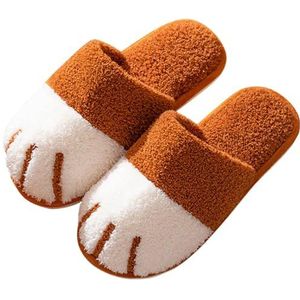BOSREROY Warme pantoffels plat huis antislip slip op ademende kat poot winter unisex sandalen huisslippers, Bruin, One Size