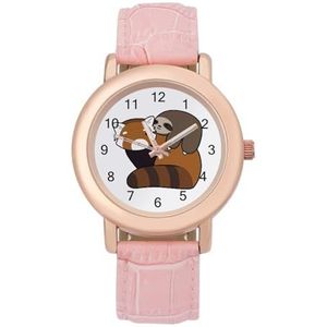 Rode Panda Clipart Stap voor Stap Horloges Voor Vrouwen Mode Sport Horloge Vrouwen Lederen Horloge
