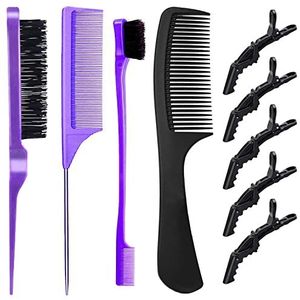 AESIFR 3-delige set haarstylingtools - 3 rijen plagerborstel, dubbele rand, koolstofvezelkam voor borstelen, kammen, gladstrijken voor stylistische vrouwen (paars-2)