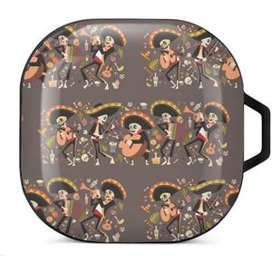 Mexicaans Halloween op Dag van de Dode Oordopjes Hoesje Compatibel met Samsung Hard Shell Beschermhoes Zwart-Stijl