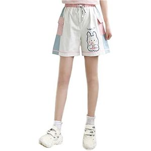 Schattige zomershorts voor dames en meisjes, Japanse stijl, borduurwerk, vakantieshorts, hotpants, casual katoenen shorts, wit, One size