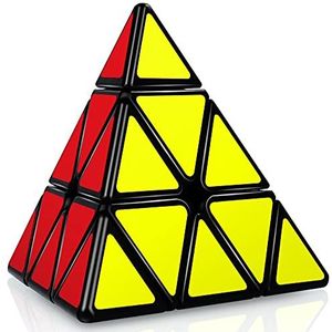 JQGO Pyraminx Driehoekkubus, 3 x 3 driehoek, piramide, magische kubus, met pvc-sticker voor kinderen en volwassenen (zwart)