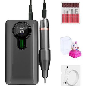 Elektrische nagelvijl, 35000 RPM nagelboormachine, draagbare oplaadbare nagelboorpen for manicure gel polish remover cutter voor zowel natuurlijke als kunstnagels (Color : Black-B Set, Size : W)