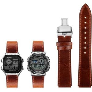 Fit for Casio G-Shock AE-1200WH/1300/1000/A159/A158 AQ-S810W MRW-200H Band Lederen Band heren Retro Horlogeband Armband 18mm (Color : Brown silver B, Size : 18mm)