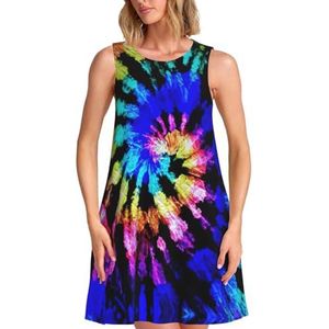 CKGODGF Tie Dye Print Charmante mouwloze knielange jurk met zakken voor feestjes en vakanties, Zwart, S