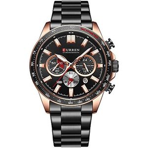 Heren Horloges Chronograaf Zwart Rvs Datum Analoge Quartz Horloge Business Casual Mode Horloges Voor Mannen, Zwart, L