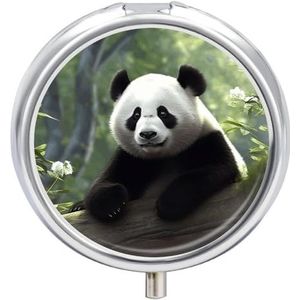 Ronde metalen pillendoos, mooie panda-bedrukte reispillenorganisator, draagbare pillencontainer, kleine pillendoos voor portemonnee en zak voor het bewaren van vitamines, medicijnen en supplementen