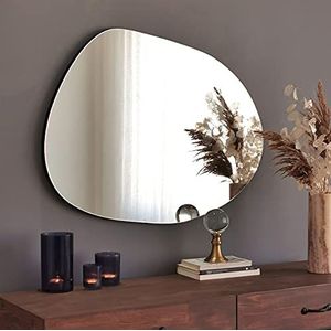 Gozos Moderne Industriële Denia Spiegel - Wandspiegel met houten voet van 2,2 cm en bevestigingsmateriaal inbegrepen - Afmetingen 65 x 48 - Asymmetrische spiegel ideaal als decoratief object