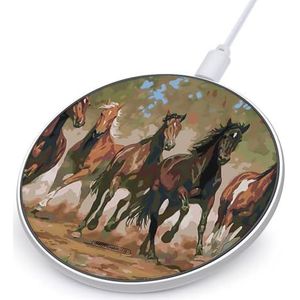 Aquarel Paarden Leuke Oplader Pad 10W Ronde Snelle Opladen Stand met Usb-kabel