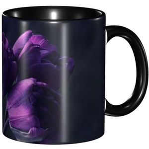 BEEOFICEPENG Mok, 330ml Aangepaste Keramische Cup Koffie Cup Thee Cup voor Keuken Restaurant Kantoor, Paarse Bloemen Achtergrond