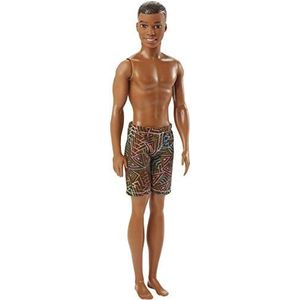 Mattel Barbie DWK07 Beach Ken pop met bruine shorts