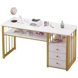 PA-DABAOO Manicuretafel Met 3 Lades, Marmeren Textuur Manicuretafel, Nagelstation Met Stalen Frame, Professionele Manicure Werkplek, Thuissalon Spa-Apparatuur,120cm