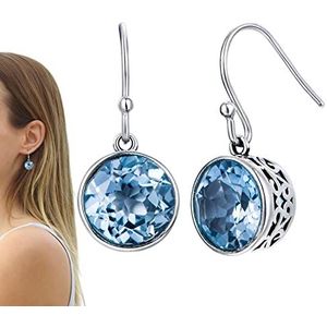 Blauwe geboortesteen oorbellen - Blauwe hangende oorbellen voor dames - Zilveren Geboortesteen Oorbellen Wit Koper Plating Handgemaakte Sieraden Voor Meisjes Fassme
