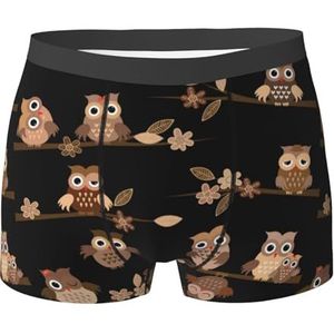 ZJYAGZX Schattige bruine cartoon uilen print heren boxerslips - comfortabele ondergoed trunks, ademend vochtafvoerend, Zwart, XL