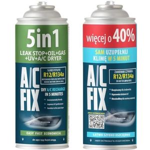 AC FIX 5-in-1 – R134a + R134a XL 470 g Koelmiddel voor auto-airconditioning met olie, afdichtmiddel, UV-kleurstof, droogmiddel – Snelle toepassing – Beschermt de compressor