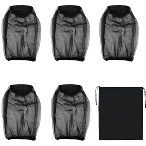 JRSHIRLEYLTD Klamboe voor insecten, 5 stuks, midge net head-cover, vliegen- en insectenbescherming, met opbergtas, zacht headset, voor kamperen, wandelen, vissen, tuinieren (zwart), zwart, Eén maat