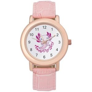 Leuke Axolotl Vrouwen Horloge PU Strap Polshorloge Quartz Roze Valentijnsdag Gift