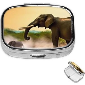 Rechthoekige pillendoos met pillendoos met 3 compartimenten om Afrika olifant pillendoos kleine pillenorganizer waterdicht klein pillendoosje voor op reis pillencontainers voor medicatieplanner