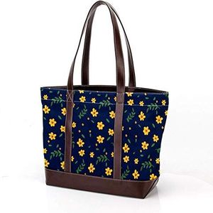 Laptop Tote tas met gele bloem madeliefje print, draagtas schoudertas casual canvas zakelijke werk draagtas aktetas voor computer school kantoor