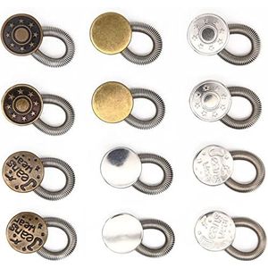 12 stuks broekbandverlenging, broekknopverlenging, elastische broek, tailleverlenging, jeansbroek, knoop