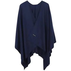 Kasjmier Winter Vrouwen Poncho Sjaals Solid Sjaal Cape Elegante Gebreide Open Front Sjaal Wraps Voor Lente Herfst Winter, Blauw, One size
