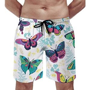 Kleurrijke Butterfy En Bloemen Mens Strand Shorts Sneldrogende Board Shorts Mesh Voering Strand Broek Gym Zwembroek 2XL