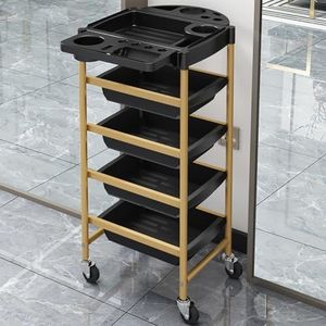 PP-Vic Opbergwagen Voor Haarsalon, 5-Laags Salonwagen Met Wielen, Multifunctionele Opvouwbare Bovenbak, Opbergruimte Voor Haarverfcrème, Geschikt Voor Kappers. Opbergwagen Voor Kappers.,Metalen