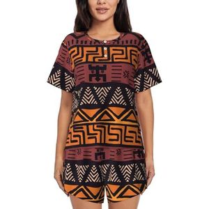 Afrikaanse modder doek tribal print dames zomer zachte tweedelige bijpassende outfits korte mouw pyjama lounge pyjama sets, Zwart, 3XL
