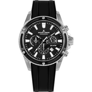 Jacques Lemans Analoog herenhorloge kwarts met roestvrijstalen armband Mid-39594, Zwart