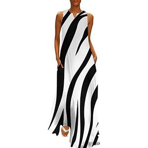 Skin Zebra Damesjurk, enkellang, slanke pasvorm, mouwloos, maxi-jurk, casual zonnejurk, 3XL