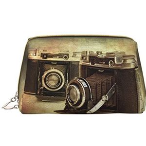 VUCEMI Oude Camera Gedrukte Koppeling Kosmetische Zak, Lederen Draagbare Rits Kosmetische Zak, Reizen Multifunctionele, Wit, One Size