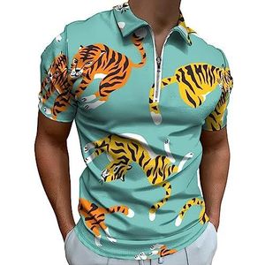 Kleurrijke Tijger Polo Shirt voor Mannen Casual Rits Kraag T-shirts Golf Tops Slim Fit