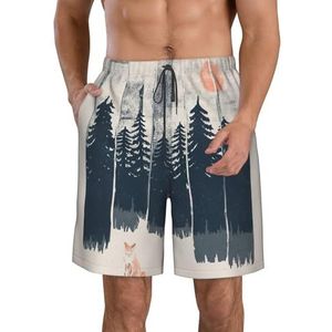 Wilderness Fox Art Print Heren Zwemshorts Trunks Mannen Sneldrogend Ademend Strand Surfen Zwembroek met Zakken, Wit, XXL