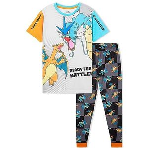 Pokémon pyjama voor kinderen, pyjama voor jongens met korte mouwen en lange broek, 4-14 jaar, Pikachu pyjama, cadeau-idee, Grijs/Zwart, 6-7 Jaar