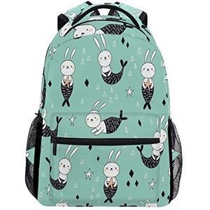 Rugzak, Bunny Mermaid Grote Capaciteit Casual Gedrukt School Schoudertas Dagrugzak Reizen Laptop Vrouwen Volwassenen Jongens Meisjes, Meerkleurig, 11.5""x8""x16 "", Dagrugzak