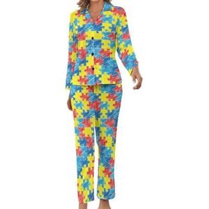 Kleur Autisme Bewustzijn Puzzel Vrouwen Pyjama Set Gedrukt Pj Set Nachtkleding Pyjama Loungewear Sets S