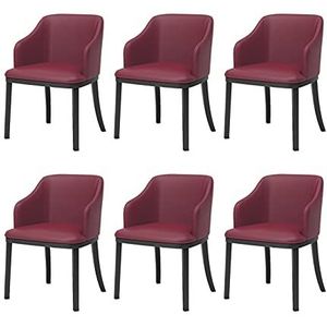 GEIRONV Lederen eetkamerstoelen Set van 6, Moderne Black Metal Benen Lounge Side Chair Soft Seat High Back Patded Woonkamer Fauteuil Eetstoelen (Color : Red)
