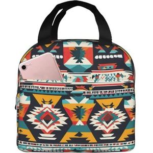 Native American Patroon Print Lunch Bag Geïsoleerde Lunch Box Tas Herbruikbare Tote Tas Voor Vrouwen Mannen Werk Kantoor Reizen