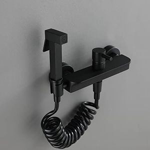 Toiletdouche Spray Mixer Set Zwart multifunctioneel muur gemonteerd bidetbevestigingskraan Spuitspuitset voor toilet Warm en koude badkamer Toiletbidet Mixer Spray Kit, Spring Slang (Lented Slang)