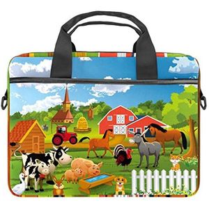 Boerderij Dieren Koe Varken Paard Ezel Laptop Schouder Messenger Bag Crossbody Aktetas Messenger Sleeve voor 13 13.3 14.5 Inch Laptop Tablet Beschermen Tote Tas Case, Meerkleurig, 11x14.5x1.2in /28x36.8x3 cm