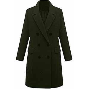 Grote maat dames herfst en winter jas lange wollen jas, Leger groen, S