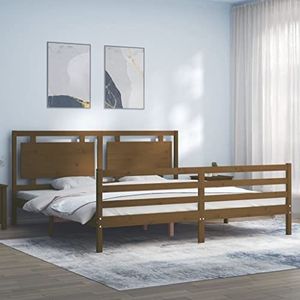 AUUIJKJF Bedden & accessoires Bedframe met hoofdeinde honingbruin 200x200 cm massief houten meubels
